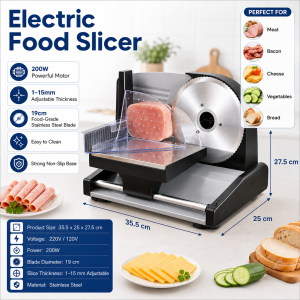 Lecon Electric Food Slicer 200W Stainless Steel Blade 1‑15mm Adjustable Thickness Meat Slicer Machine for Meat Bacon Cheese Vegetable Bread Home & Commercial Use