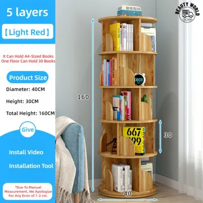 [SG Seller]360Degrees Rotating Bookshelf Rotating Book Shelf Rotate Floor Standing Books Storage Rack