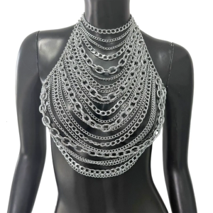 Cool Chest Chain Body MultiLayer Metallic Body Chain For Rave Concerts And Costume Parties Vacation Neckpiece