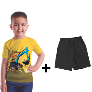 Baju Kaos Setelan Harian Anak Laki Laki Distro Gambar Excavator Keren Import Umur 1 - 10 Tahun