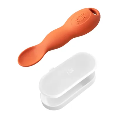 JAMMUK - ORANGE Peanut Baby Spoon with storage case | Platinum Silicone Graded