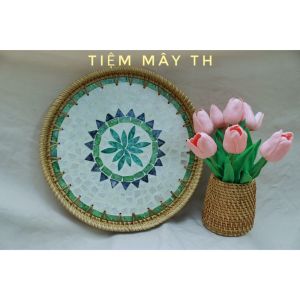(Kho sỉ có hỏa tốc) Khay mây khảm trai mẫu răng cưa D30cm/ D35cm TIỆM MÂY TH