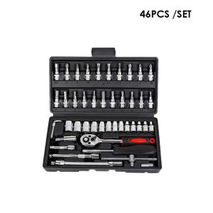 【Dikirim Dari Jakarta】Kunci Socket Wrench 46 pcs Pas Socket Set 1/4 Car Repair Tool Kit Sok Shok Socket Wrench Obeng Peralatan Perkakas Reparasi Perbaikan Service Bengkel Mobil Motor Universal Kombinasi Emergency Multifungsi Praktis Murah Bagus