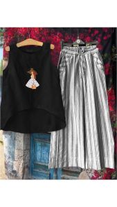 A45 Set Bộ Quần Loe Kẻ Áo Cô Gái