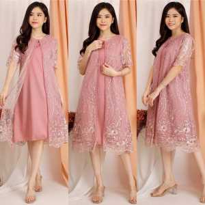 Midi Dress Pesta Kondangan Brukat Tile DAISY / Dress Bridesmaid Pagarayu Gereja Ibadah