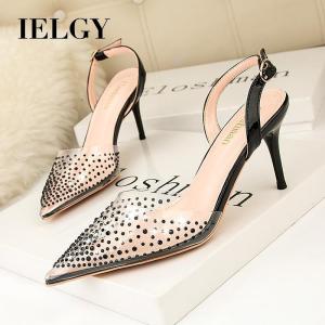 IELGY High-heeled sandals simple pointed transparent diamonds 7CM fine heel womens shoes