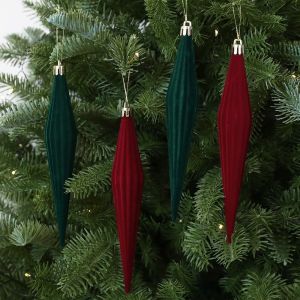 OOC 6Pcs Red Christmas Tree Flocking Pendant Kit Flocked Plastic Christmas Flocked Balls Set Scene Arrangement Cone Christmas Tree Ornaments Christmas