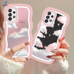 (Lokal Ready) Xinyu Casing hp Samsung A14 A04S A13 A04E A03 A03S A50 A50S A30S A23 A22 A21S A12 A02S A11 A51 A10 A30 A52 A52S M12 A71 A53 A32 M23 5G A33 A73 Hari Painting Minyak dan Awan Malam Bintang Bulan Wave Edge TPU Dua Kasus Softcase
