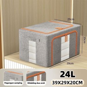 ★Kebutuhan keluarga★Linen katun berkualitas tinggi Storage Box  Kotak penyimpanan pakaian besar  Serbaguna Rumah organizer box Lipat Frame baja  box storage