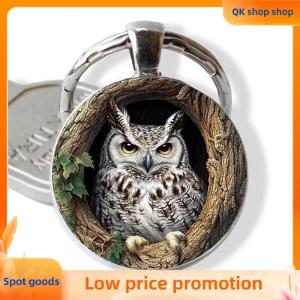✨QK shop✨ 3PCS Owl Keychain Charm Owl Retro Pattern Glass Convex Key Ring Creative Mens And Womens Car Bag Pendant Jewelry