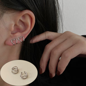 Silver Color Metal Geometric Heart Ear Cuff Stackable Simple C-shape Ear Clip Earrings for Women Aesthetic Jewelry 2022 Korea Style