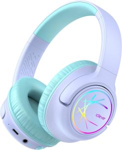 iClever BTH18 Kids Bluetooth Headphones with LED Lights BTH18 Safe Volume 74/85/94dBA 43H Playtime Stereo Sound USB-C AUX Cable Bluetooth5.3 Over Ear Kids Headphones Wireless for Tablet/Travel