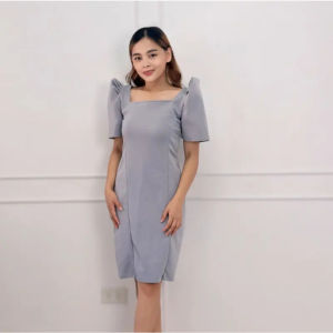 KN PUFF SLEEVES MARTHA NEOPRENE MIDI DRESS