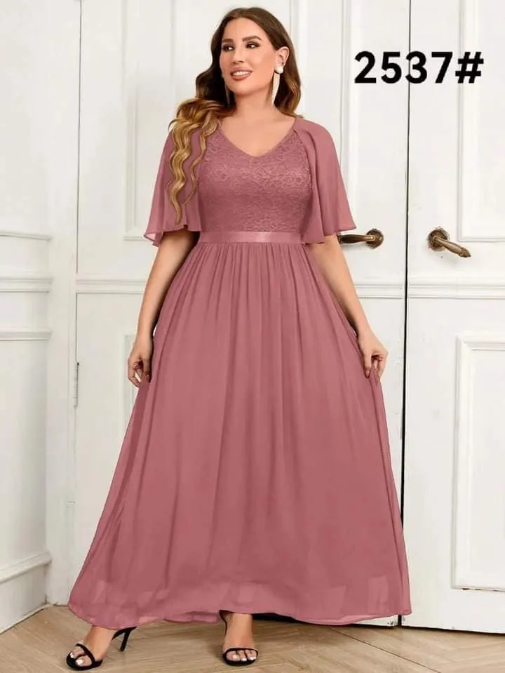 Plus Size Wedding Dress Pink Lace Maxi Elegant Long Dresses For