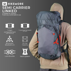 Tas Ransel Semi Carrier Backpack 30L Pria Wanita Hiking Gunung Outdoor Hikemore Linked Terbaru