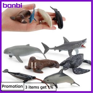banbi Simulation Marine Life Action Figures Ocean Animal Model Educational Toys Cake TopperCollection Gift Shark Dolphin Hammerhead