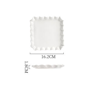 YUNG888 Ceramic Nordic Pure White Lace Square Pastry Plate