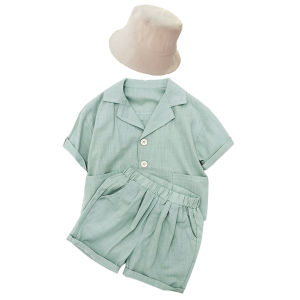 Rolanko Kids Boys Girls Suit Cotton Linen Top Shorts Hat Childrens Fashion Wedding Party Birthday School Casual Daily Wear