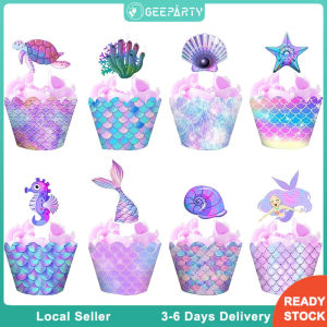 16pcs/set Mermaid Cupcake Wrapper Topper for Kids Birthday Party Decorations