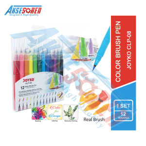 Pena Kuas Warna Joyko 1 Set [CLP-08 / 12 Warna] / Pulpen Kuas / Bolpoint / Brush Pen / Ballpoint Mewarnai / Color Brush Pen 1 Set / Bushpen / Brush Pen Joyko / Alat Tulis / Pena / Warna / Pulpen / Brushpen 1 Set Murah