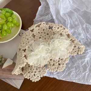TKNUS Warm Crochet Hollow Flower Knitted Hat Hollow Out Elegant Knit Cap Cute Wool Warm Beanies Hat Apparel Accessories