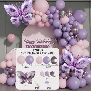 Balloon Garland Arch Set Birthday Decoration Set Pink Purple Balloons Chain Metallic Balloon Wedding
