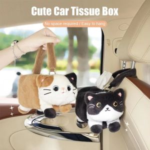 NJJU Cartoon Plush Cat Napkin Box Cat  Shape Soft Car Seat Tissue Box Creative Space Saving Paper Towel Dispenser Auto Accessories
