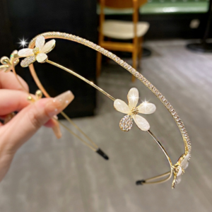 Băng Đô Hình Hoa May Mắn Băng Đô Tinh Tế Zircon Hai Lớp Băng Đô Cài Đầu Dây Xích Mảnh Phụ Kiện Tóc Thời Trang Mới 2022