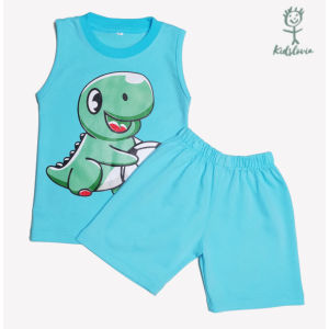 Setelan Kaos Kutung / Singlet Anak Bahan Katun untuk Anak Usia 1-6 Tahun Seri Dinosaurus