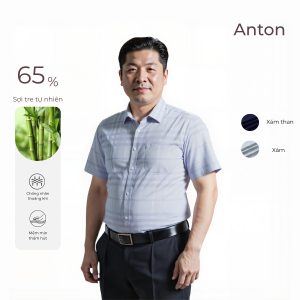 Áo Sơ Mi Nam Công Sở Trung Niên Anton Xám Ngắn Tay Họa Tiết Sọc Chìm Caro Sợi Tre Thấm Hút Mồ Hôi - ZNT202