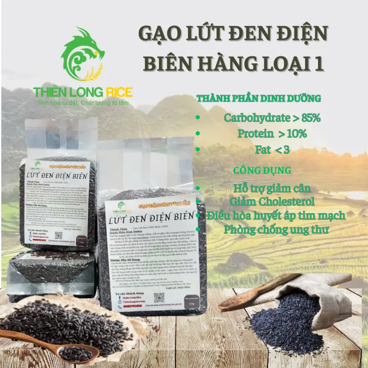 Gạo Lứt Đen Điện Biên Loại 1 Bịch 1 KG - Gạo Lứt Đen Hữu Cơ Cho Người Ăn Kiêng - Gạo Lứt Dẻo Thơm Ngon