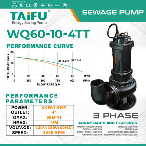 TAIFU Sewage Submersible Water Pump 3" Outlet 3HP & 4" Outlet 5.5HP 3 Phase 220V-380V Copper Winding Motor Cast Iron Pump Body