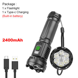 ASAFEE CY-016 Multi-Function LED Flashlight Digital Power Display Side White/Red Light 9 Modes for Camping Work Emergency USB Rechargeable Waterproof
