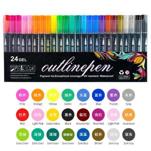 (In stock) 8/12/24 Colors Double Line Outline Pens Self-Outline Metallic Markers Glitter Writing Drawing Pens For Christmas Card Writing