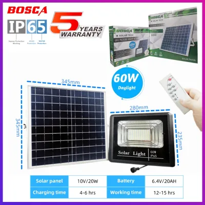 BOSCA 5 Year Warranty 60W Heavy Duty Solar Led Outdoor Flood Light Street Lamp IP65 Waterproof With Remote BOSCA-S01