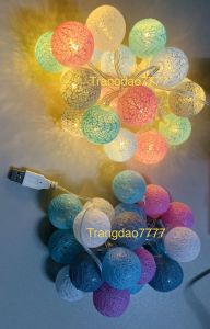 (Điện/Pin/USB) Dài 2 Mét 20 Bóng Đèn Cầu Mây Đèn Led Bóng Tròn Cotton Ball Trang Trí Tiệc Cắm Trại