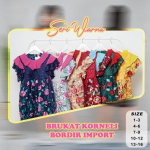Gaun Dress Anak Perempuan Mawar Bahan Brukat Cornelly Bordir Import Mix Ceruty Premium Usia 3-12 TH