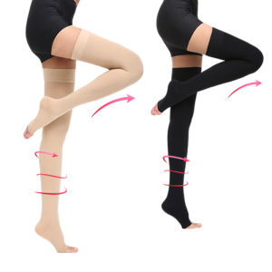 Cofoe 1 Pair Medical Thigh Compression Socks Level 2 Varicose Sock 23-32 mmHg Pressure Open Toe Leggings Compression Stockings for Men Women Anti-varicose Veins Eliminate Edema