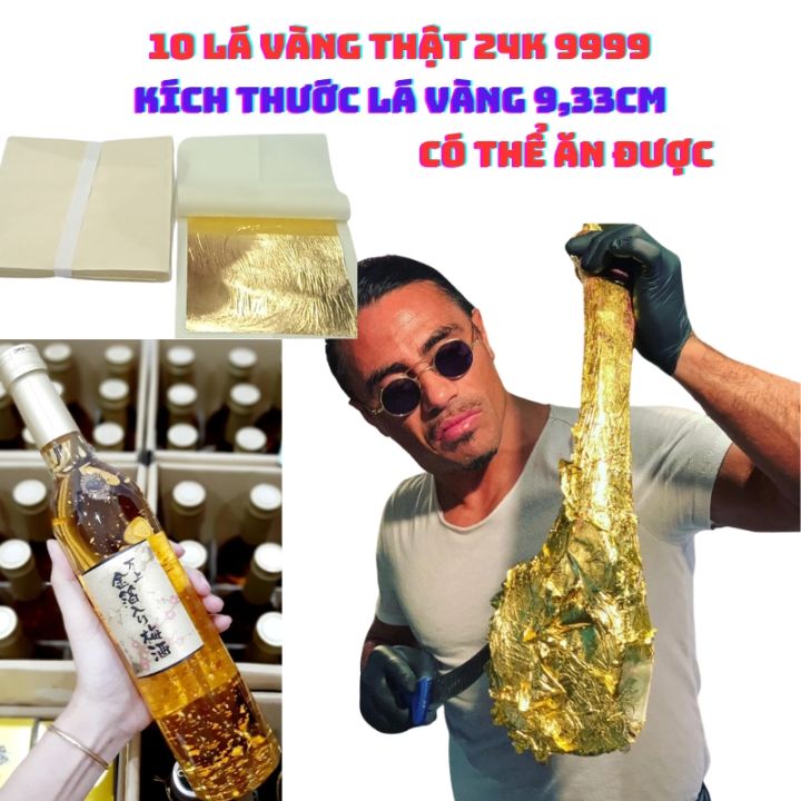 10 LÁ VÀNG THẬT kích thước lá vàng 9,33cm CÓ THỂ ĂN ĐƯỢC DÙNG TRANG TRÍ ...