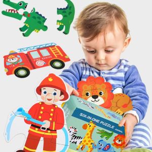 GOOD PRODUCTS 4253 Dinosaur Cartoon Animal Jigsaw Montessori Car Baby Wooden Toys Logical Thinking Training Educational 3D Wooden Puzzle Family Playing