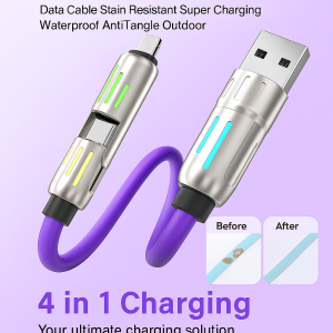 Android luminous fourinone data cable super fast charging cell phone charging cable for