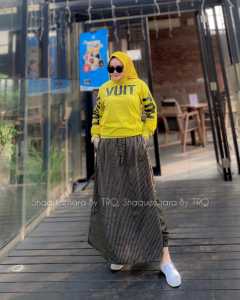 setelan celana Wanita Terbaru Murah One Set motif salur Model Rok Celana