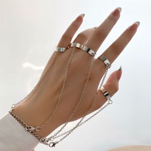 Hip Hop Punk Geometric One-piece Chain Combination Ring Minimalist Couple Ring Bracelet Jewelry Accessories Rings