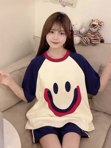 2025年新款可爱短袖女士睡衣夏季带胸垫一体式可外穿家居服套装