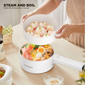 Dreepor 2L Electric Cooker Multi Cooker Pot Multifunctional Electric Cooker Non Stick Hot Pot Cooker Electric Pan Kitchen Round Skillet
