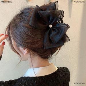 [COD] WEICHENG Fashion Tulle Big Bow Hair Claw Clips for Women Elegant Bowknot Hairpin Ponytail Clip Sweet Headdress Hair Accessories