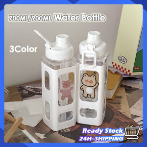 Korean Square Bear Water Bottle With Straw Tumbler Cute Birthday Gift Hadiah Birthday Botol Air Large Capacity 高颜值水壶