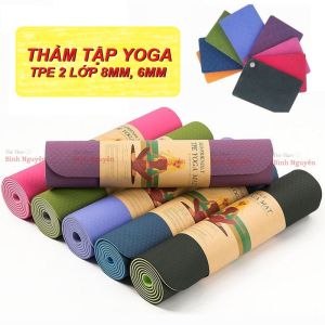 Thảm Tập Yoga 2 Lớp Chống Trượt Chống Rách Dày 8mm 6mm Chất Lượng Cao Êm Ái  Không Mùi Dễ Dàng Giặt Sạch
