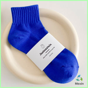 Mexin ถุงเท้า ข้อสั้น แฟชั่น วัสดุผ้าฝ้ายแท้ ระบายอากาศ สีพื้น cotton socks