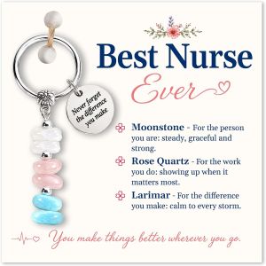 Retirement Gift For Woman Keychain For Friend Coworker Teacher Nurse Made With 3 Types Of Genuine Stone Beads And Stainless Steel Ring Lightweight 2.43 Inch Keychain Includes Sentimental Card